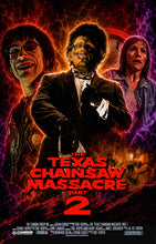 Load image into Gallery viewer, Texas Chainsaw Massacre 2 screening poster 18x28 DOTD + trading card set

